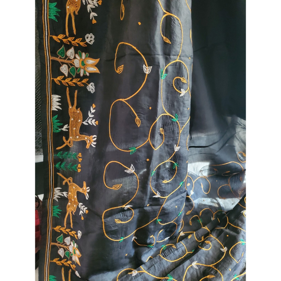 Women Pure Silk Hand Embroidery Saree Handloom Designer Aari Work - Picture 9 of 16